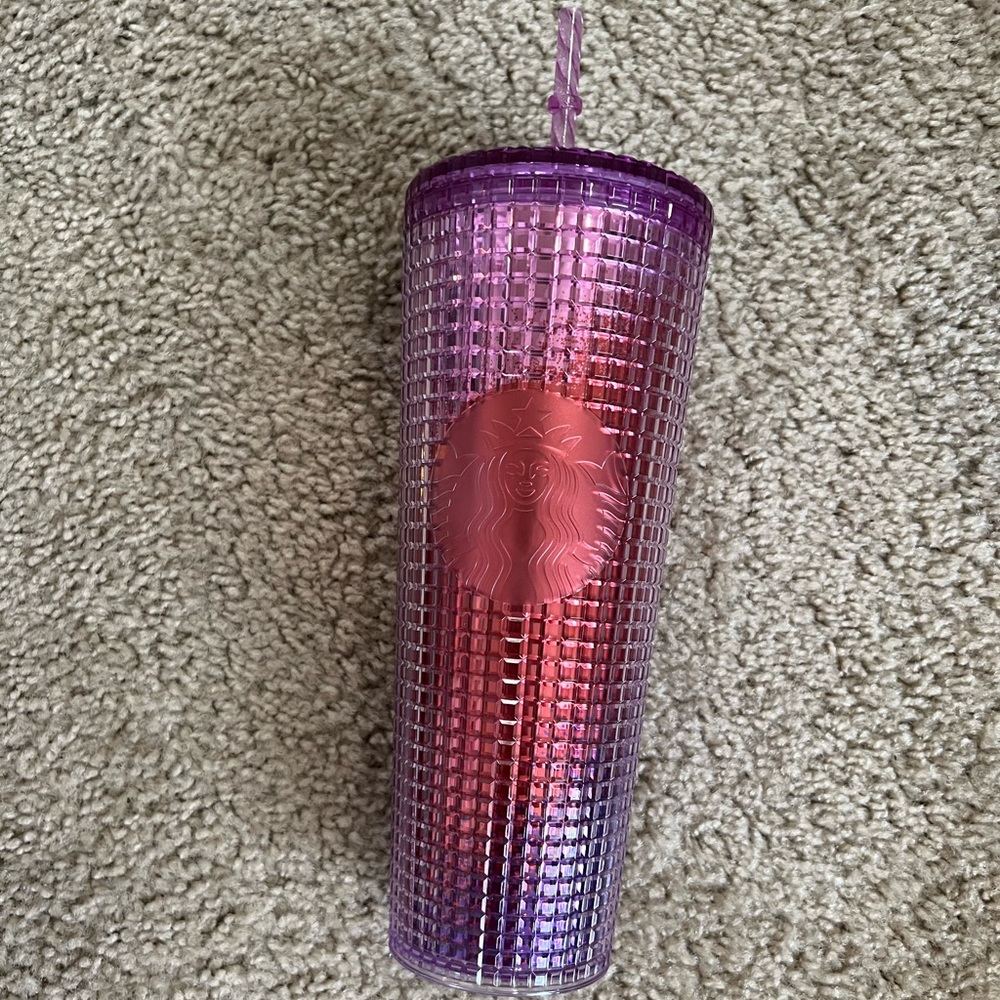 BNWT Starbucks dark pink grid tumbler 24oz